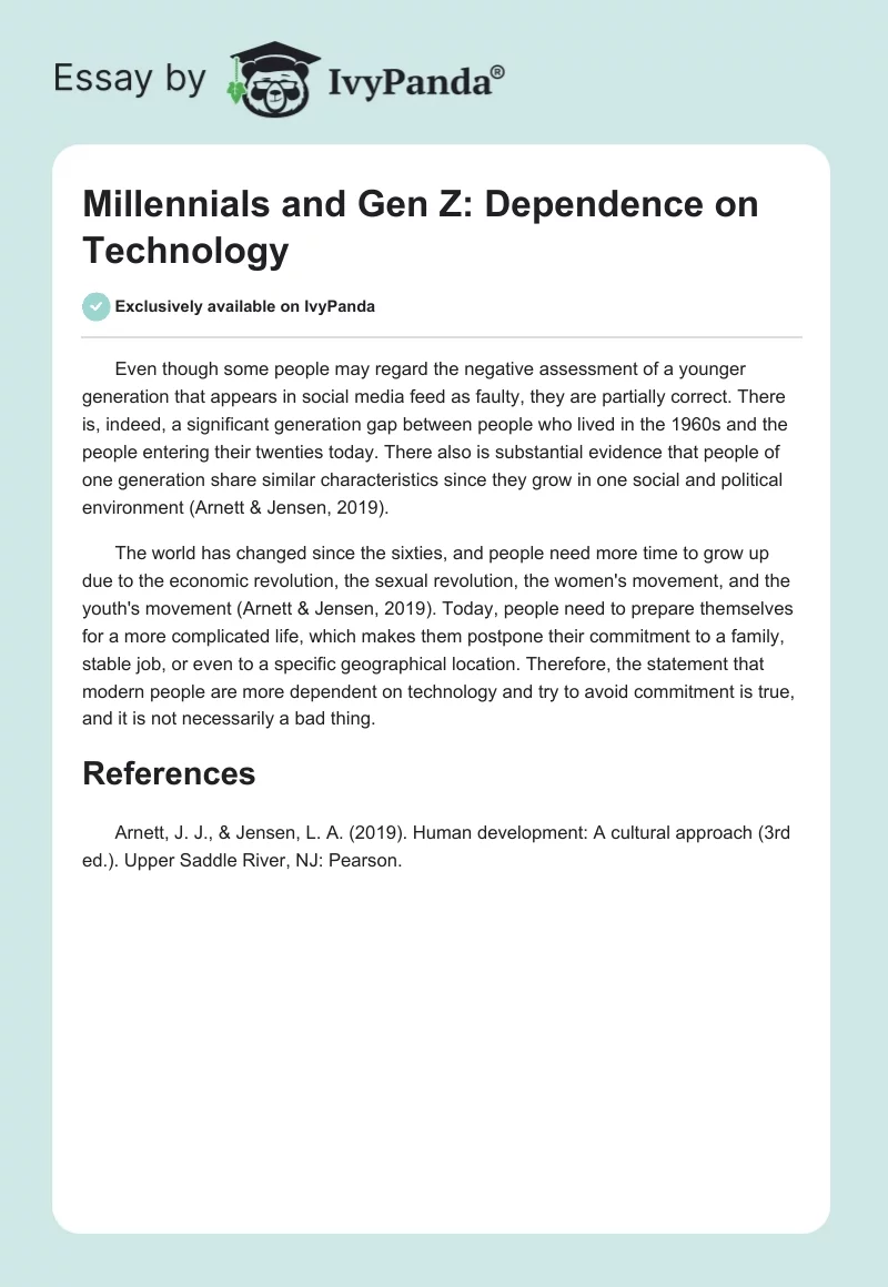 Millennials and Gen Z: Dependence on Technology. Page 1