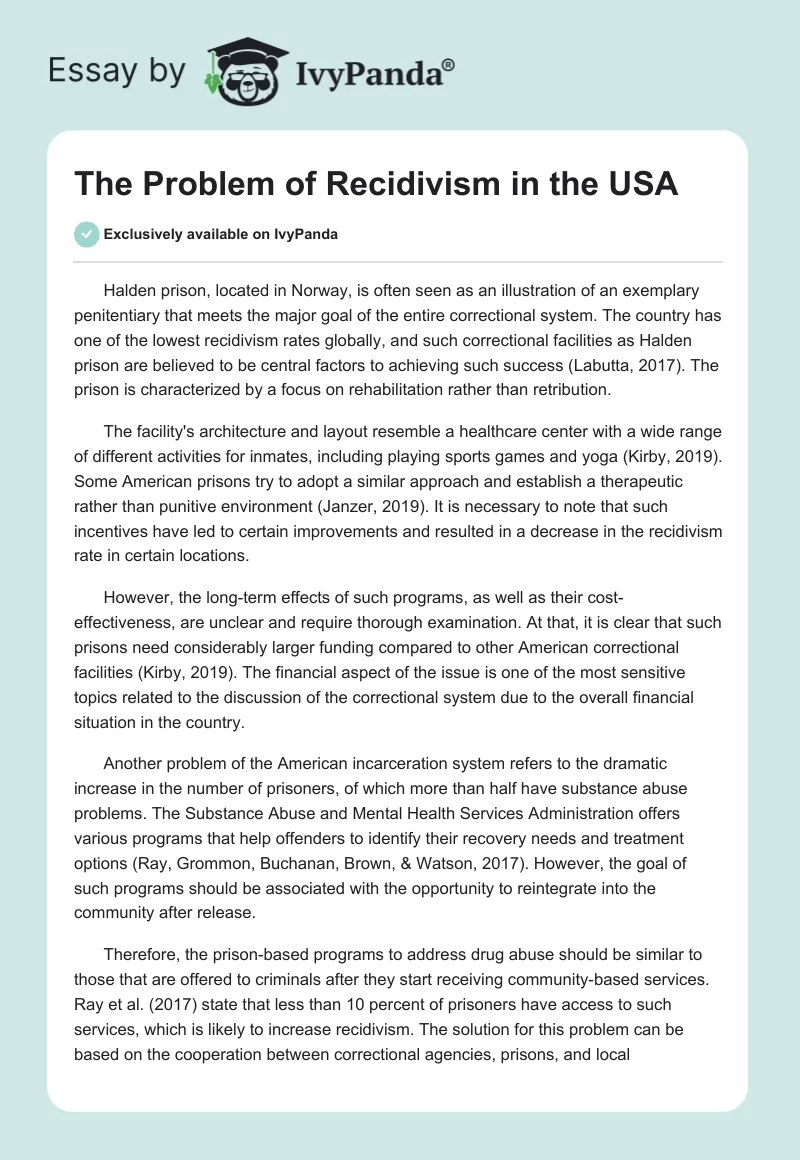 The Problem of Recidivism in the USA. Page 1