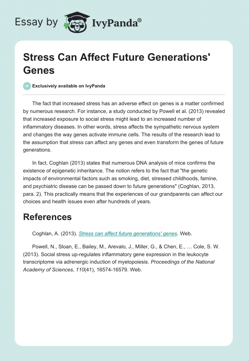 Stress Can Affect Future Generations' Genes. Page 1