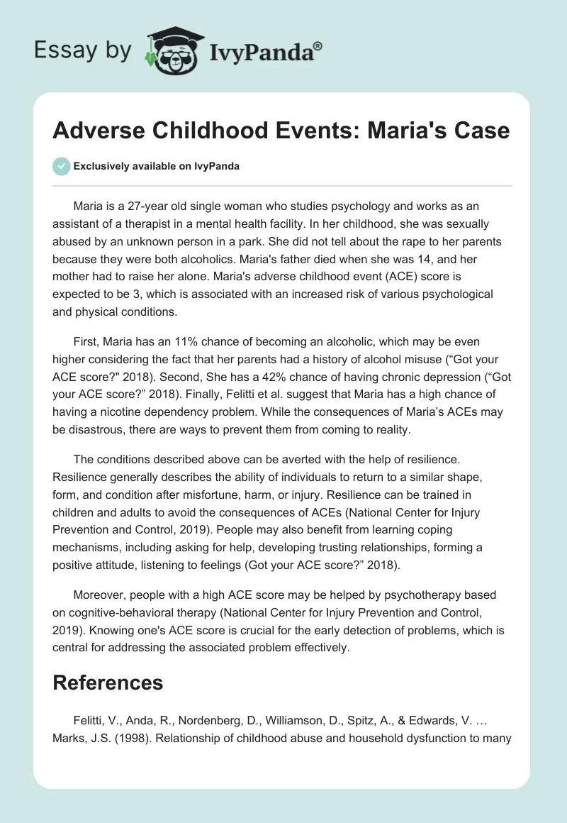 Adverse Childhood Events: Maria's Case. Page 1
