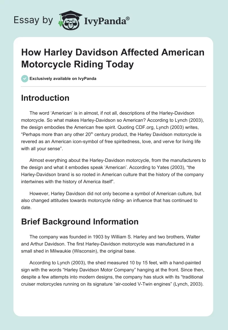 How Harley Davidson Affected American Motorcycle Riding Today. Page 1