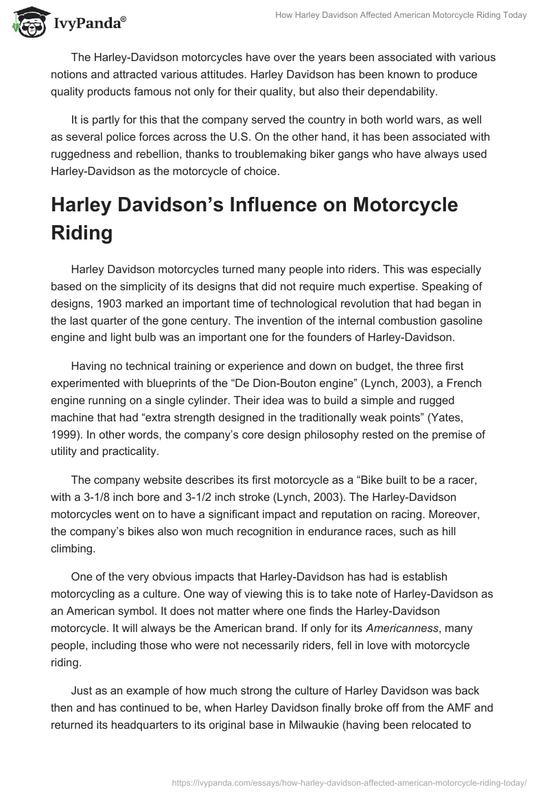 How Harley Davidson Affected American Motorcycle Riding Today. Page 2