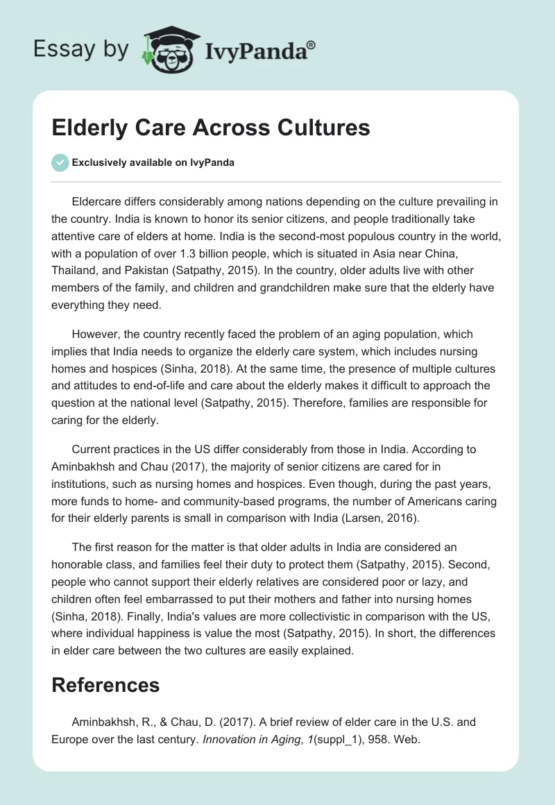 Elderly Care Across Cultures. Page 1