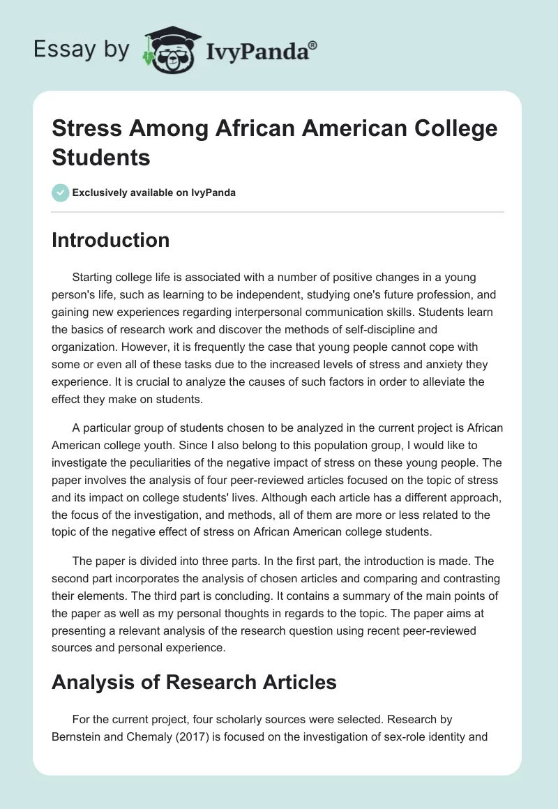 Stress Among African American College Students. Page 1