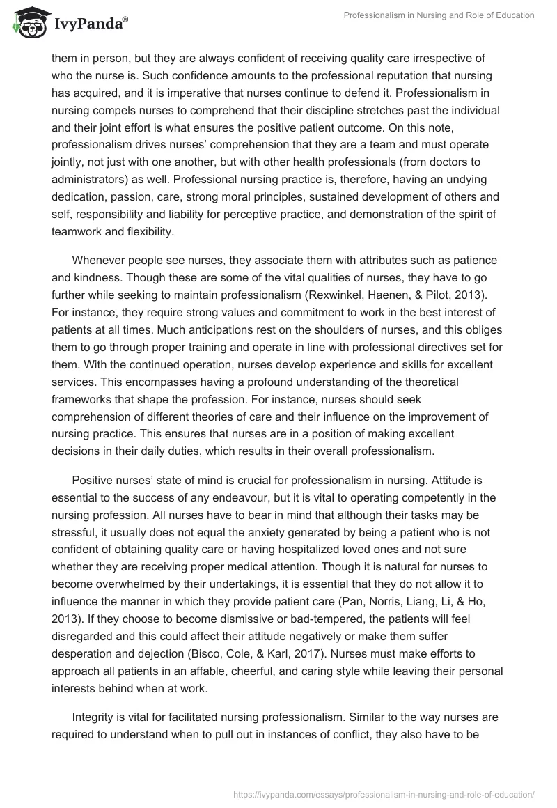 Professionalism in Nursing and Role of Education. Page 2