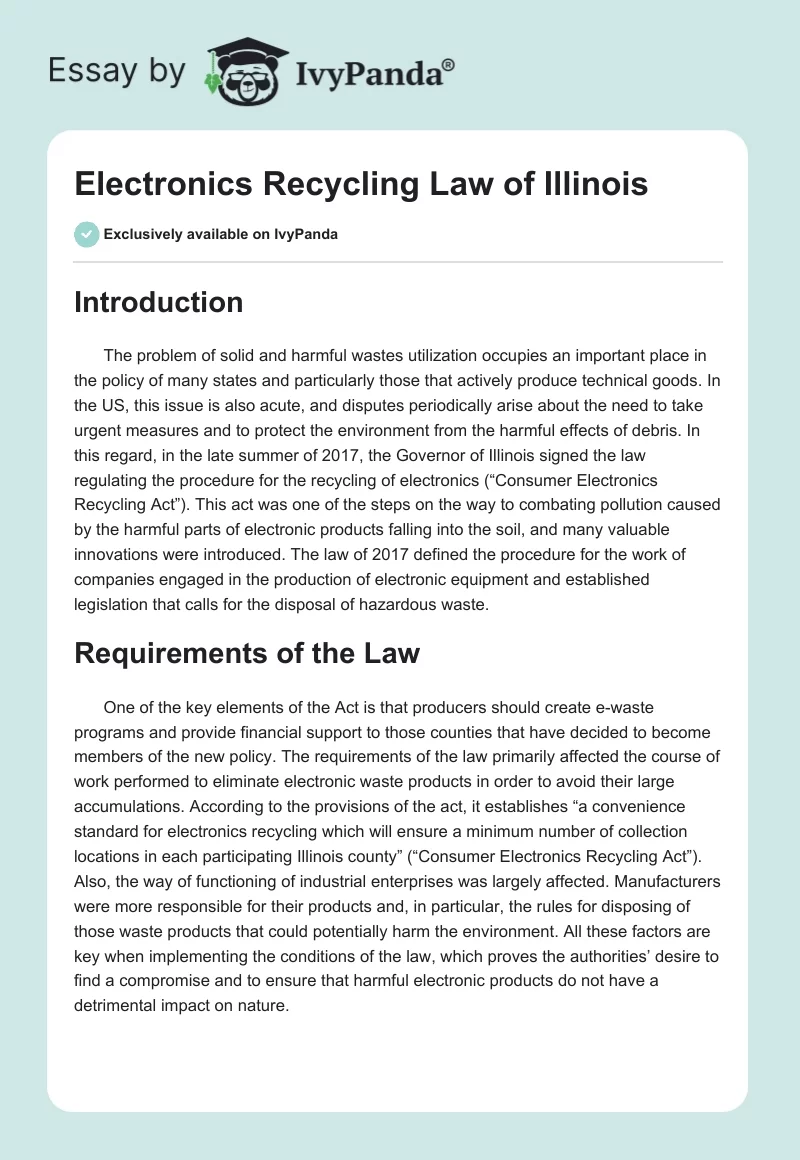 Electronics Recycling Law of Illinois. Page 1