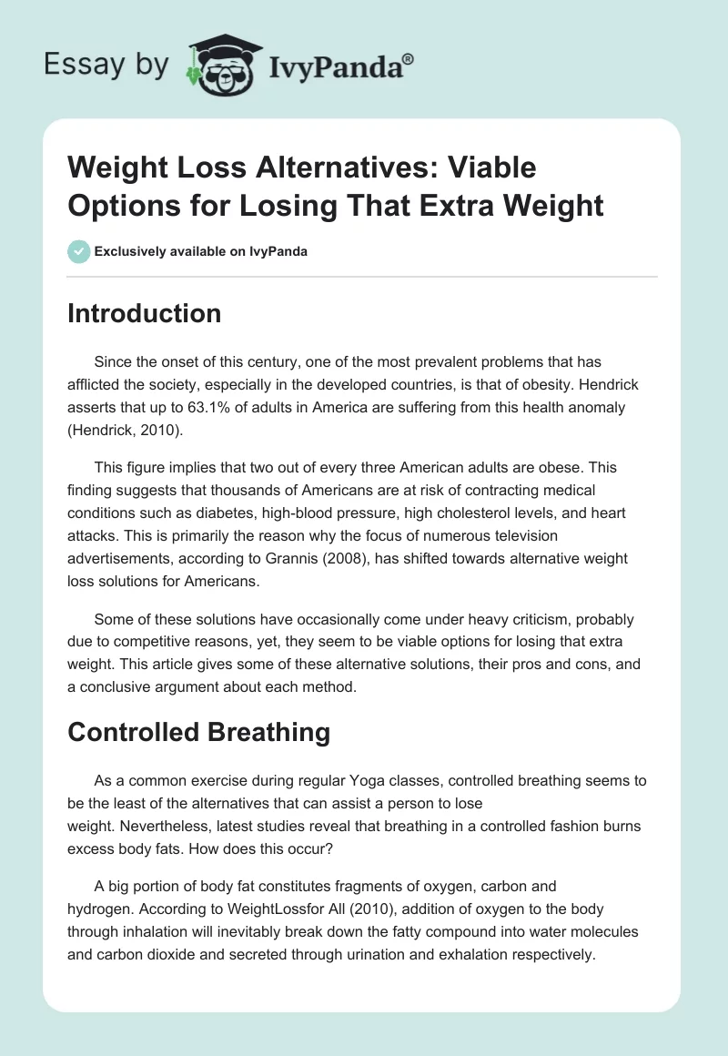 Weight Loss Alternatives: Viable Options for Losing That Extra Weight. Page 1