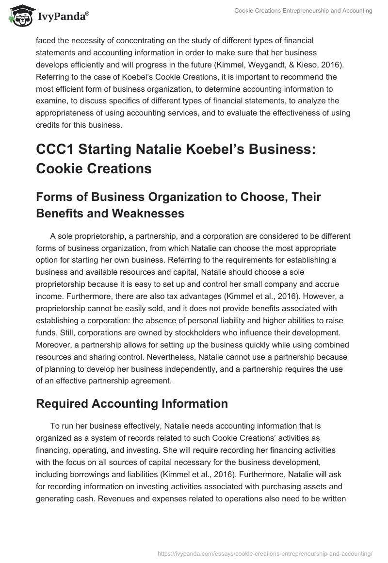 Cookie Creations Entrepreneurship and Accounting. Page 2