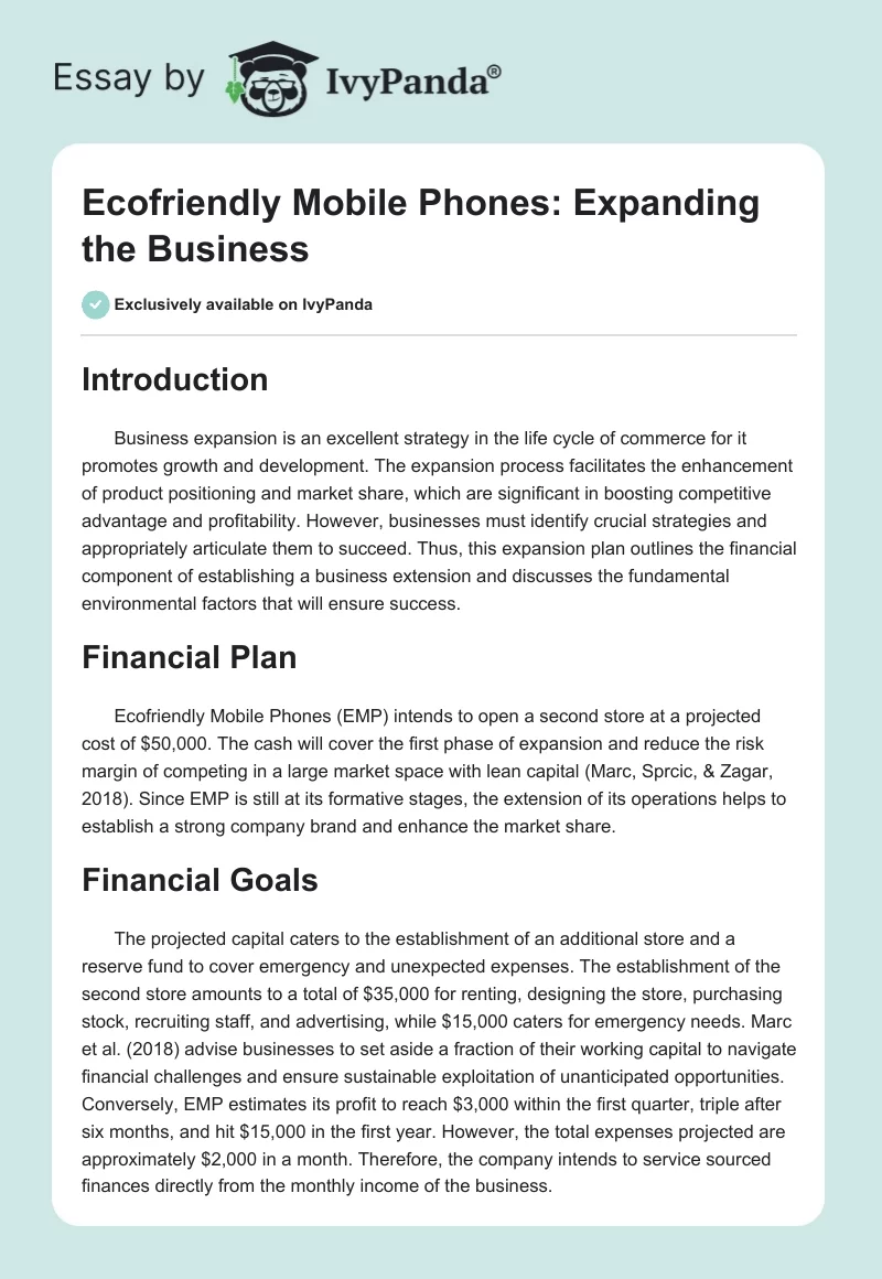 Ecofriendly Mobile Phones: Expanding the Business. Page 1