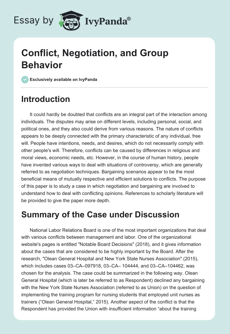 Conflict, Negotiation, and Group Behavior. Page 1