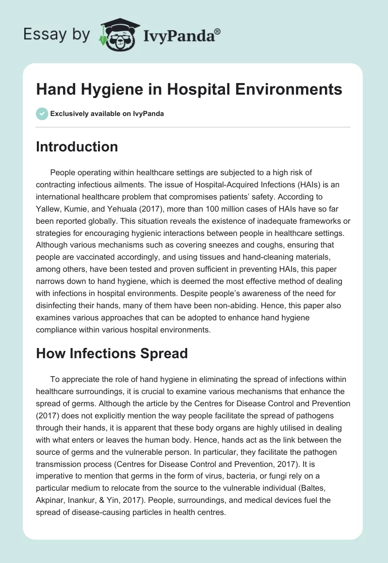 Hand Hygiene in Hospital Environments. Page 1