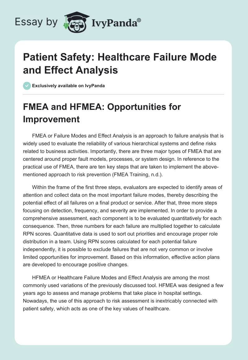Patient Safety: Healthcare Failure Mode and Effect Analysis. Page 1