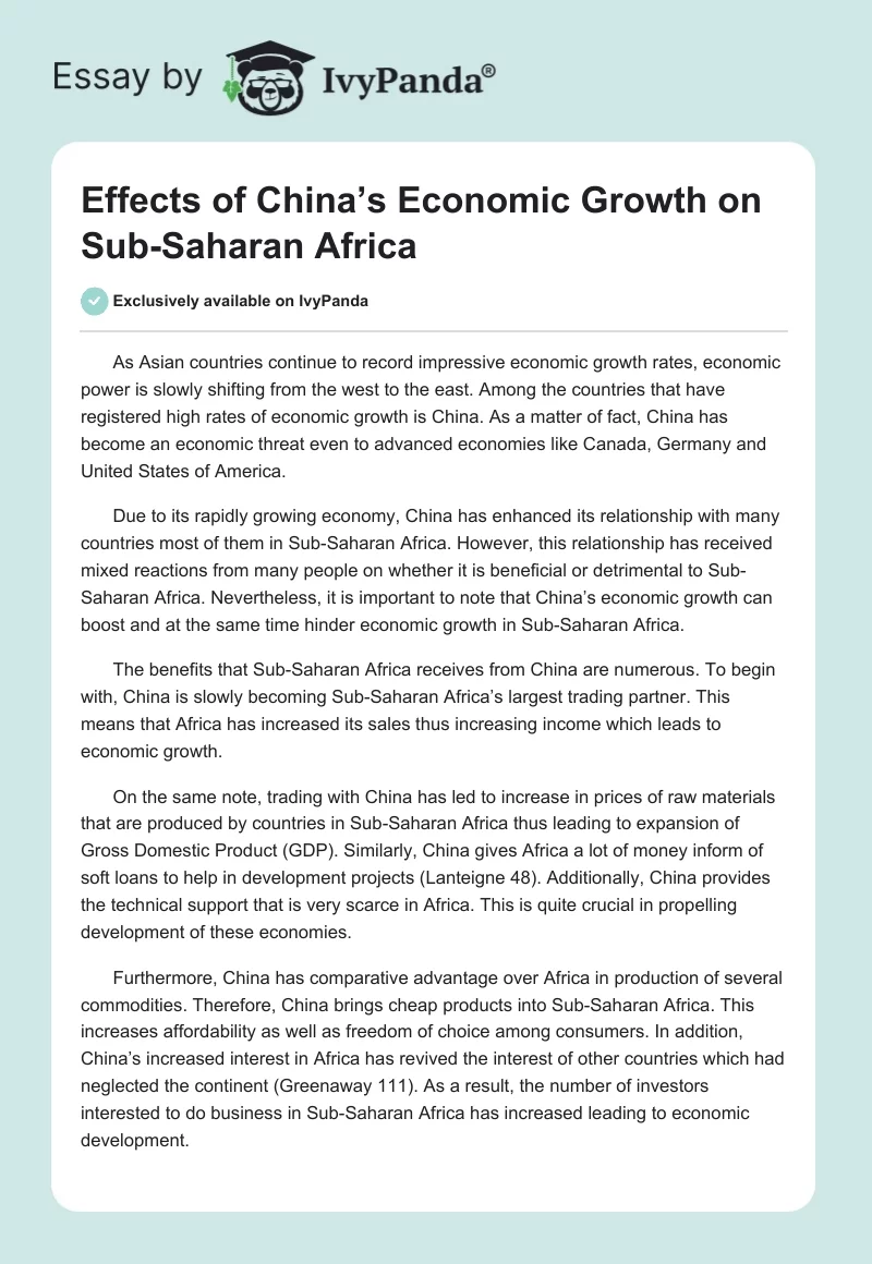 Effects of China’s Economic Growth on Sub-Saharan Africa. Page 1