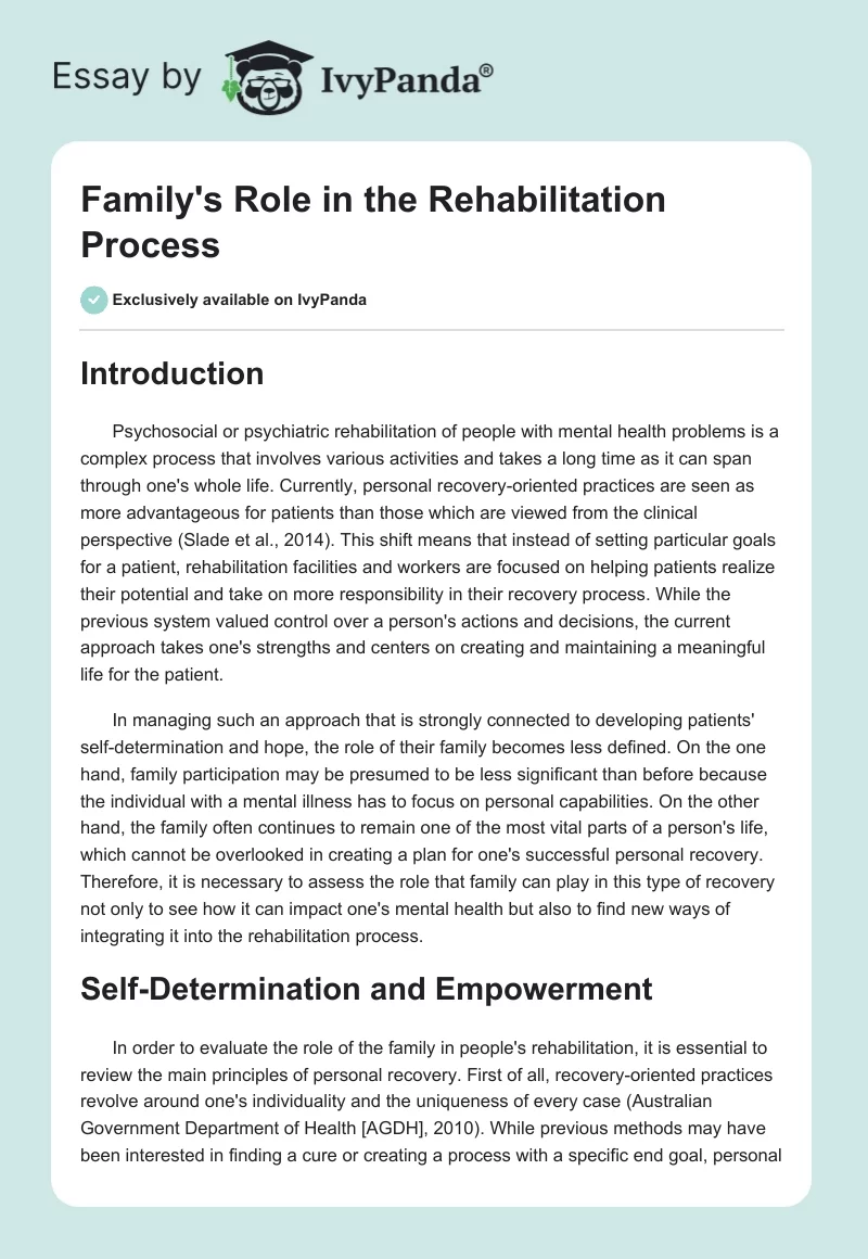 Family's Role in the Rehabilitation Process. Page 1