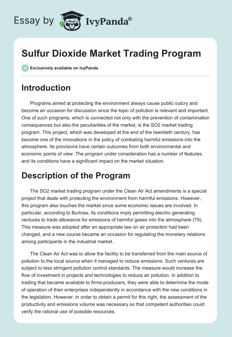 Sulfur Dioxide Market Trading Program. Page 1