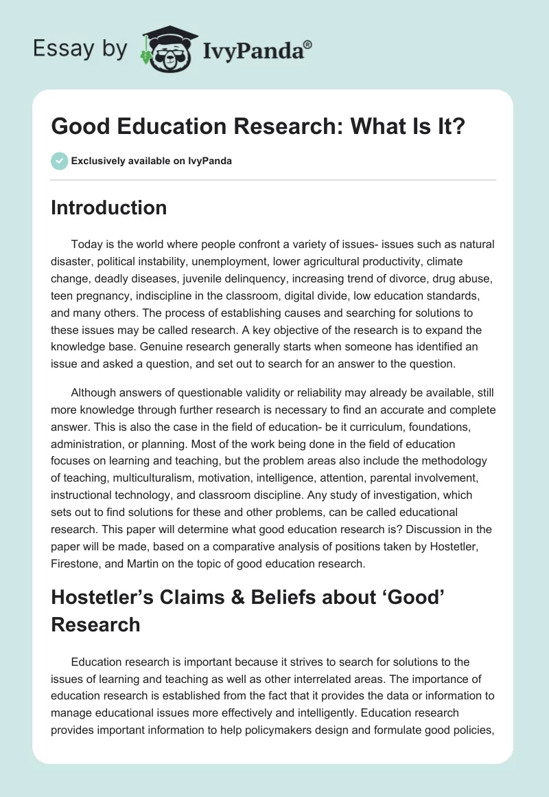 Good Education Research: What Is It?. Page 1