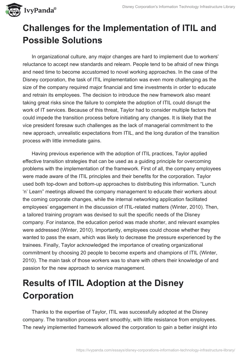 Disney Corporation's Information Technology Infrastructure Library. Page 2