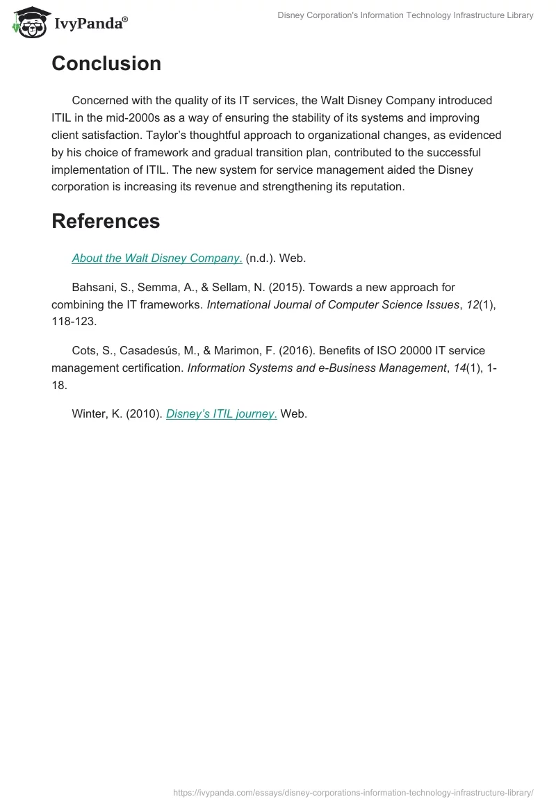 Disney Corporation's Information Technology Infrastructure Library. Page 4