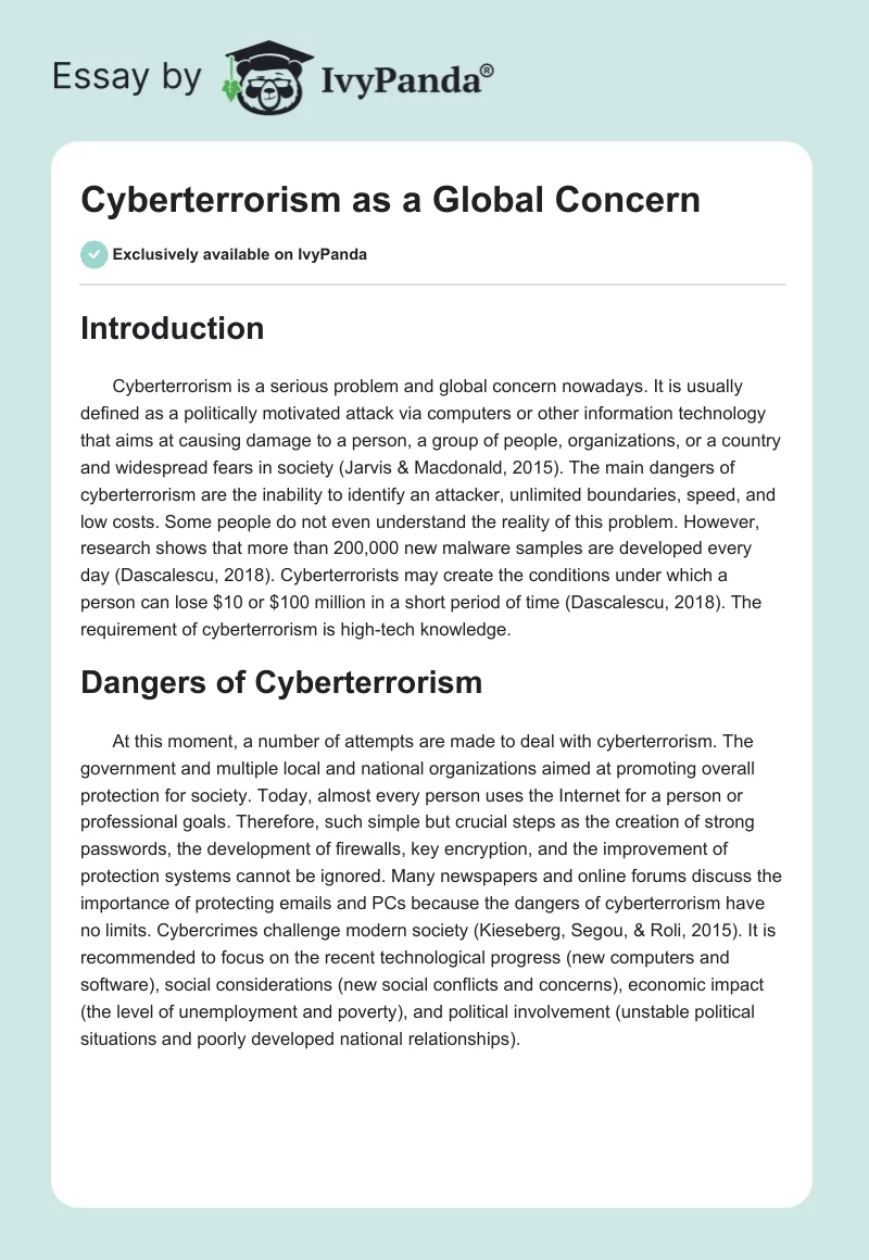 Cyberterrorism as a Global Concern. Page 1