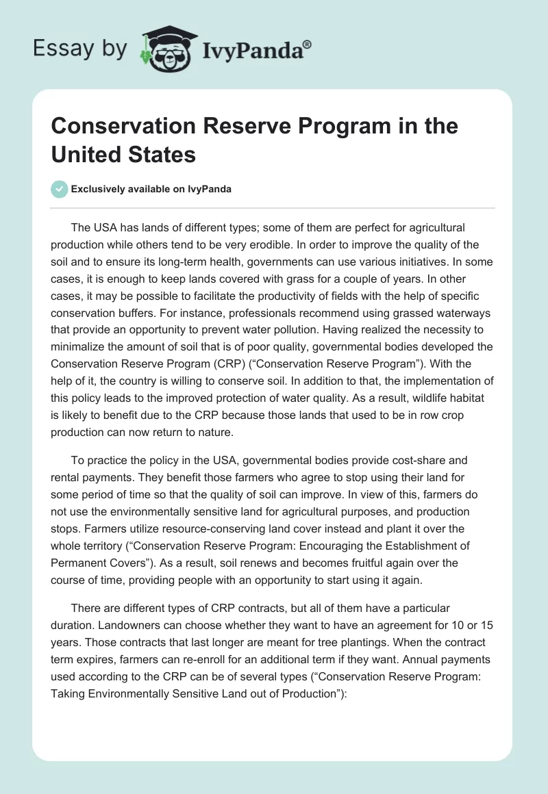 Conservation Reserve Program in the United States. Page 1