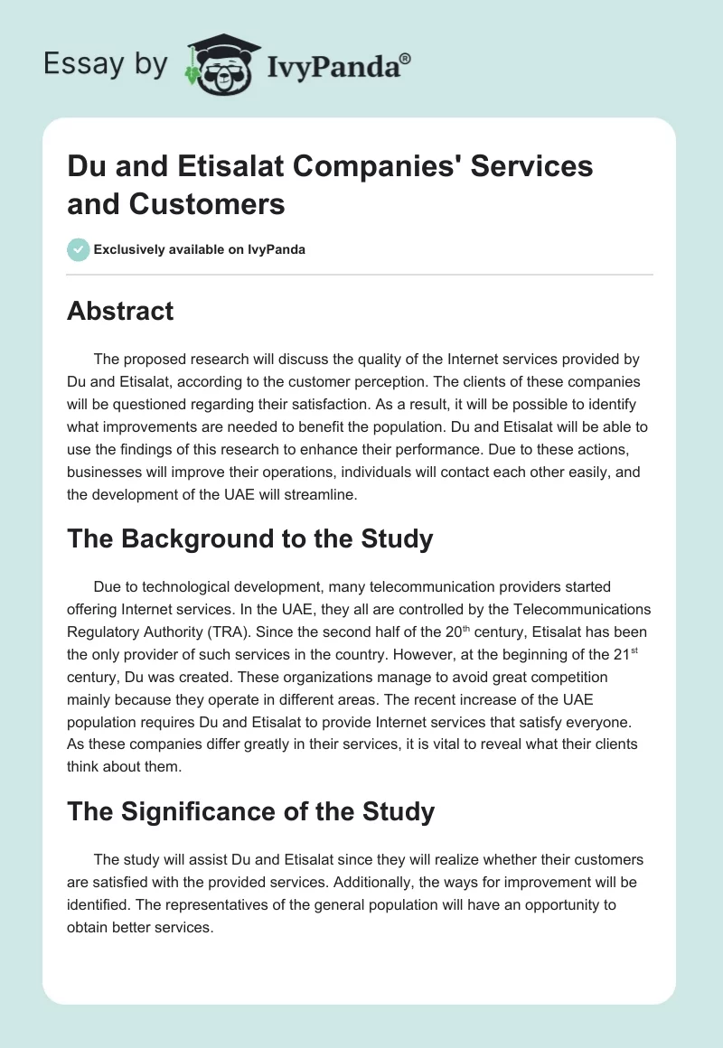 Du and Etisalat Companies' Services and Customers. Page 1