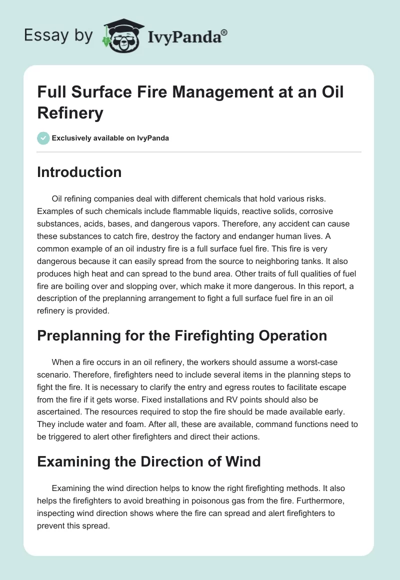 Full Surface Fire Management at an Oil Refinery. Page 1