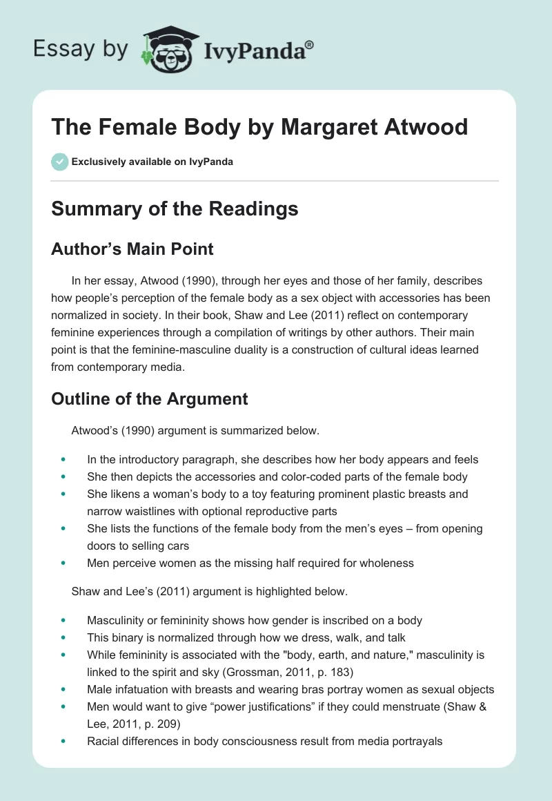"The Female Body" by Margaret Atwood. Page 1
