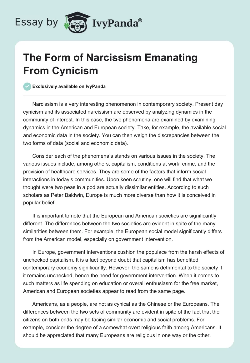 The Form of Narcissism Emanating From Cynicism. Page 1