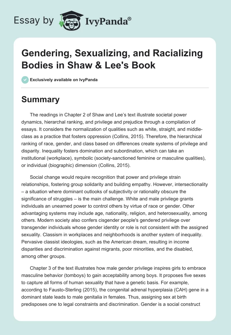Gendering, Sexualizing, and Racializing Bodies in Shaw & Lee's Book. Page 1