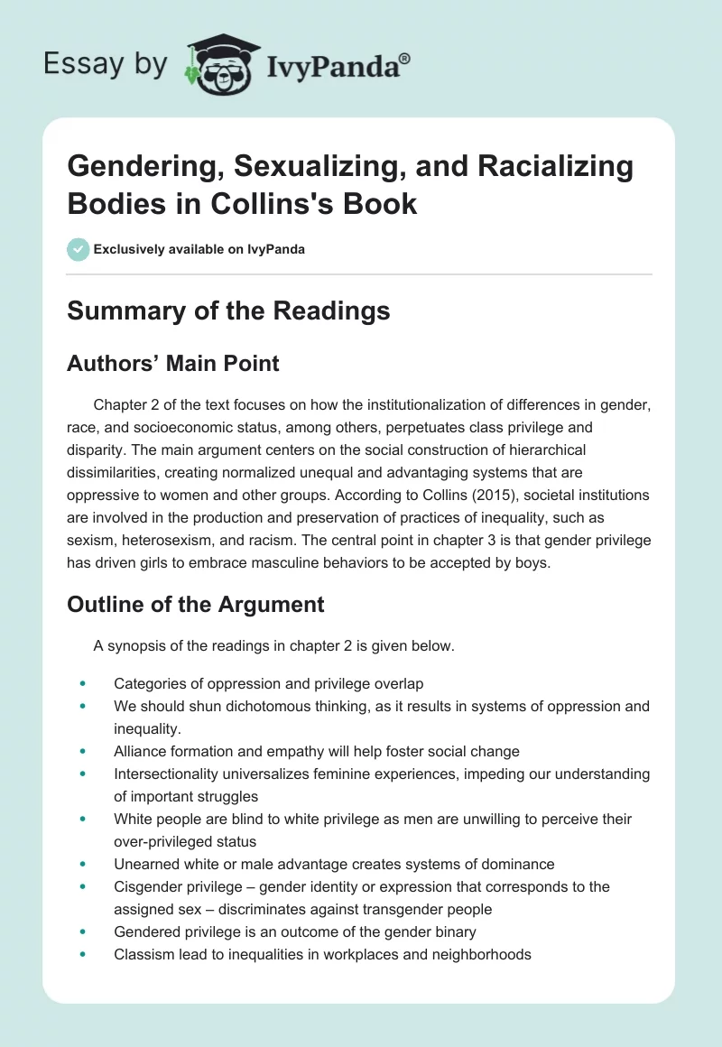 Gendering, Sexualizing, and Racializing Bodies in Collins's Book. Page 1