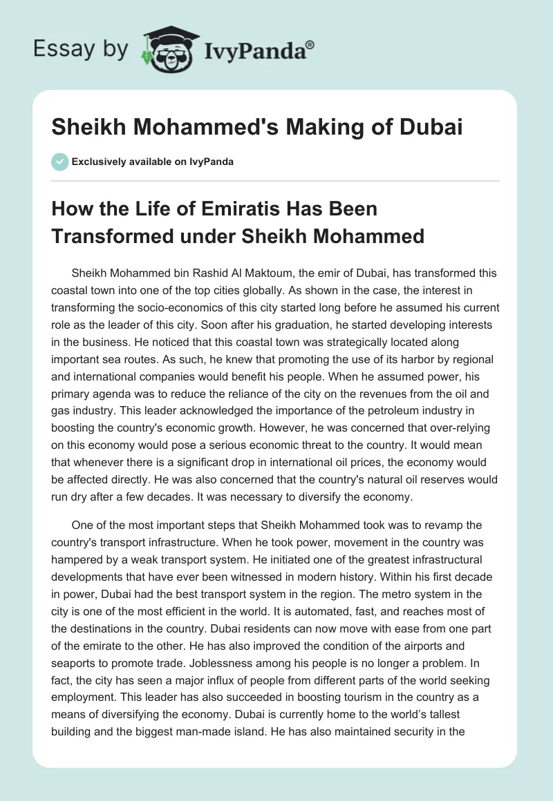 Sheikh Mohammed's Making of Dubai. Page 1