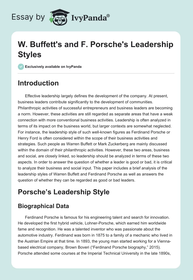 W. Buffett's and F. Porsche's Leadership Styles. Page 1