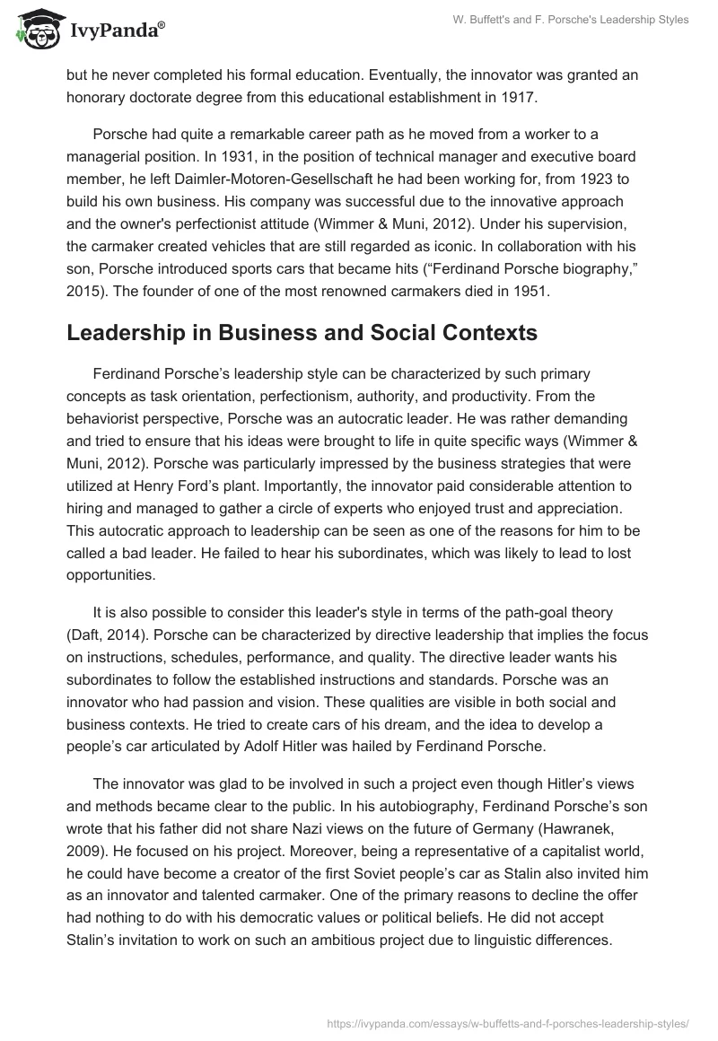 W. Buffett's and F. Porsche's Leadership Styles. Page 2