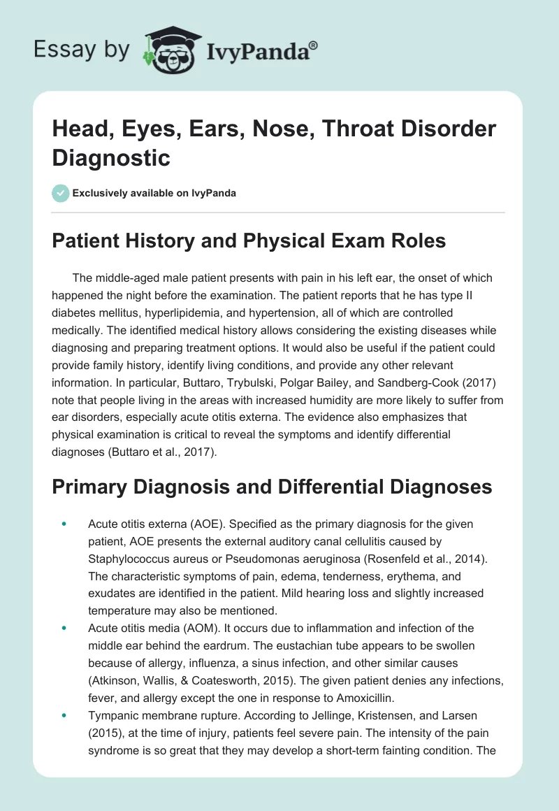 Head, Eyes, Ears, Nose, Throat Disorder Diagnostic. Page 1