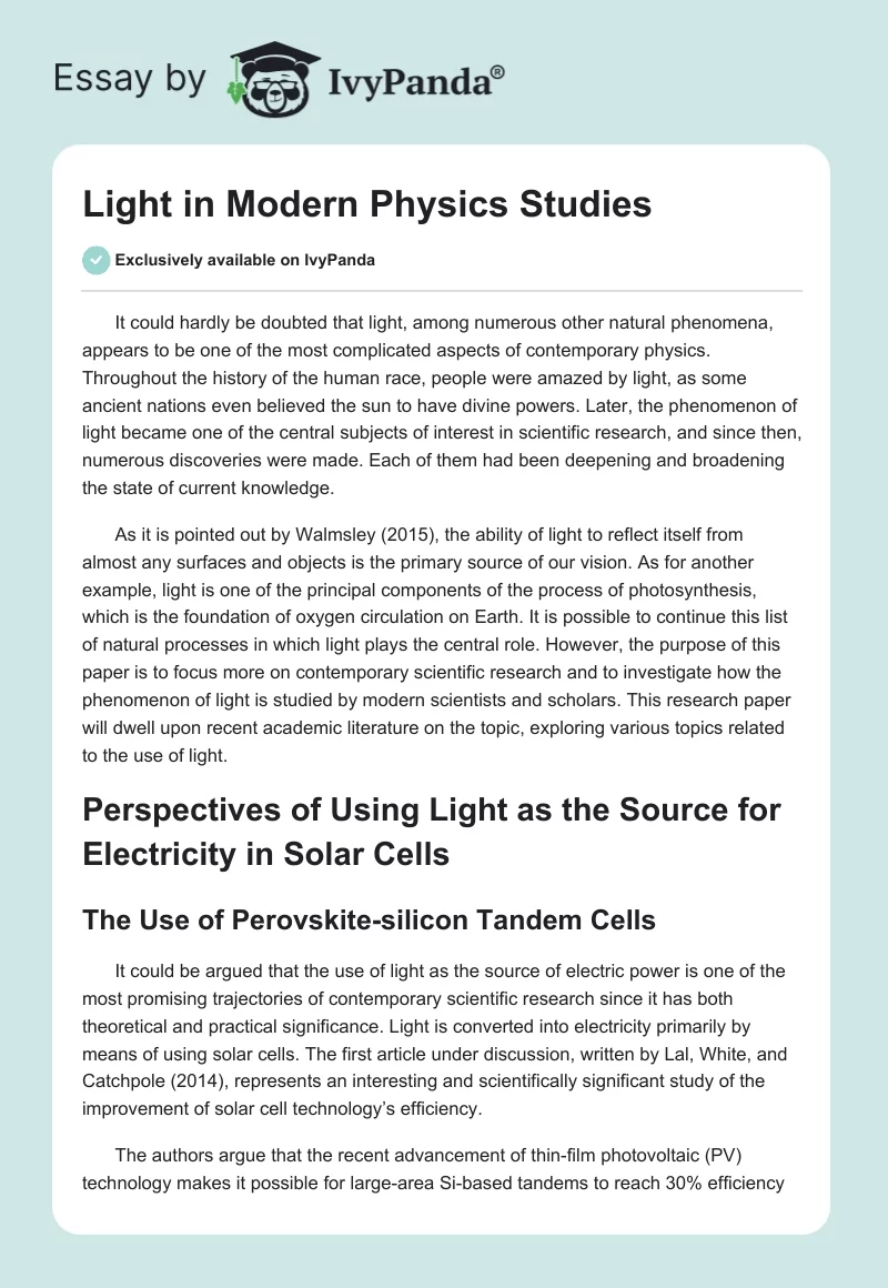 Light in Modern Physics Studies. Page 1