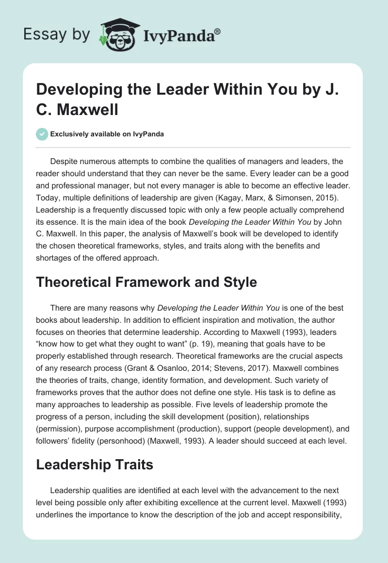 Developing the Leader Within You by J. C. Maxwell. Page 1