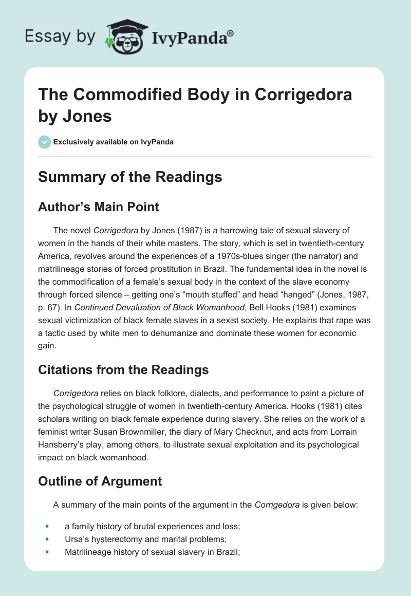 The Commodified Body in "Corrigedora" by Jones. Page 1