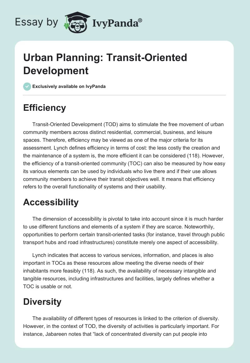Urban Planning: Transit-Oriented Development. Page 1