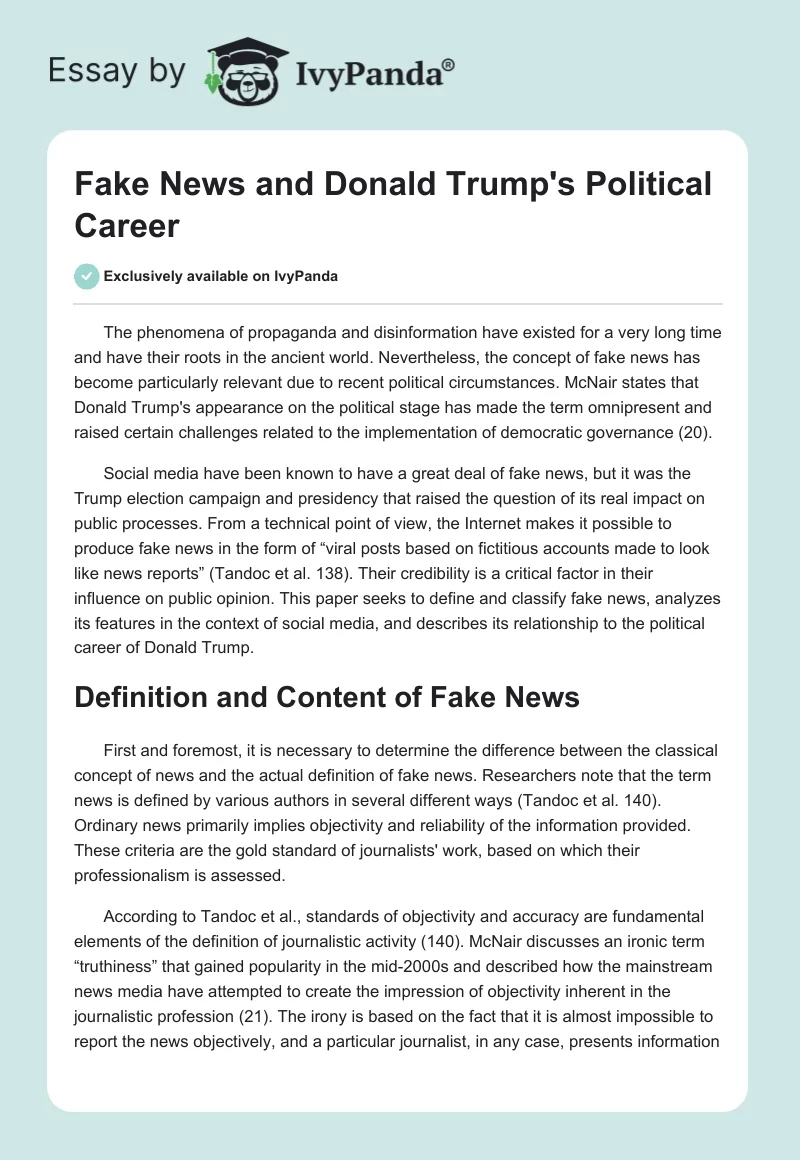 Fake News and Donald Trump's Political Career. Page 1