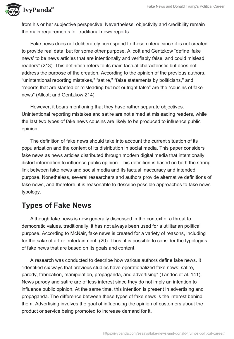 Fake News and Donald Trump's Political Career. Page 2