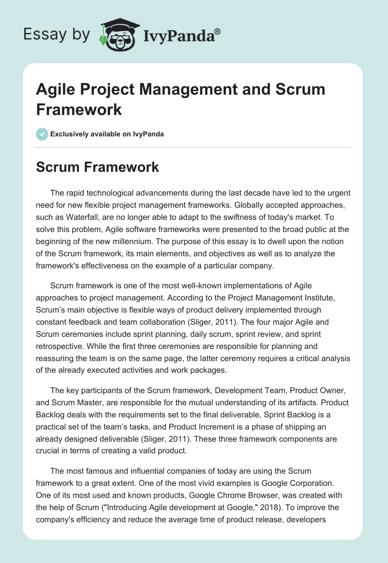 Agile Project Management and Scrum Framework. Page 1