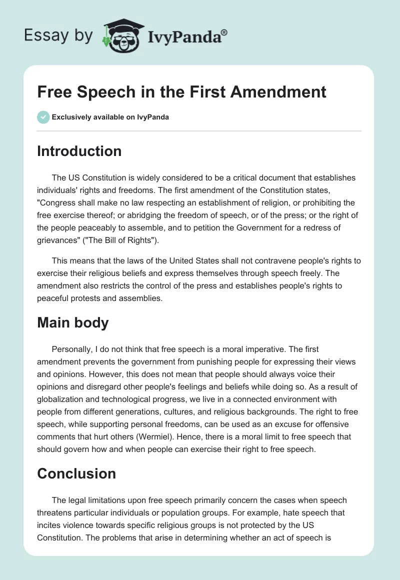 Free Speech in the First Amendment. Page 1
