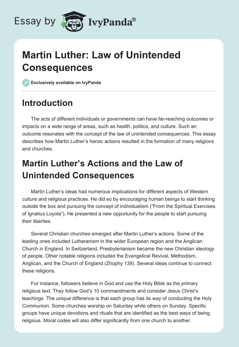 Martin Luther: Law of Unintended Consequences. Page 1