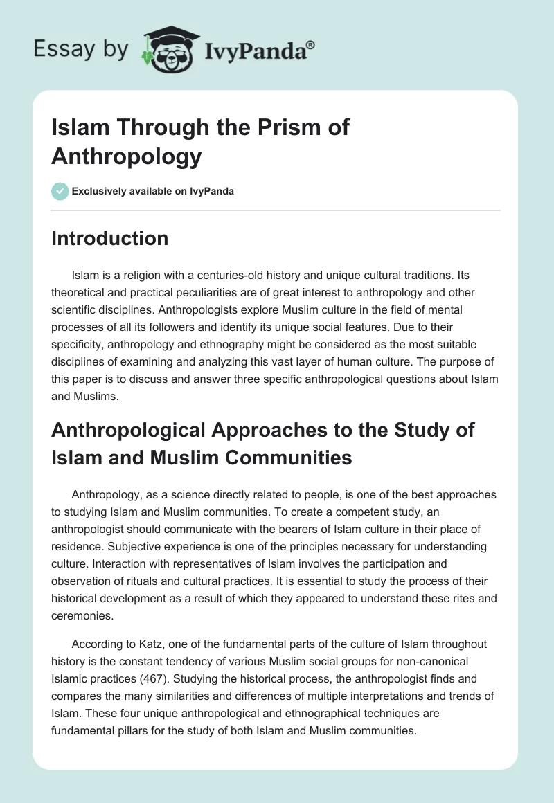 Islam Through the Prism of Anthropology. Page 1