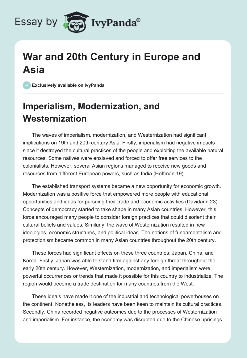 War and 20th Century in Europe and Asia. Page 1