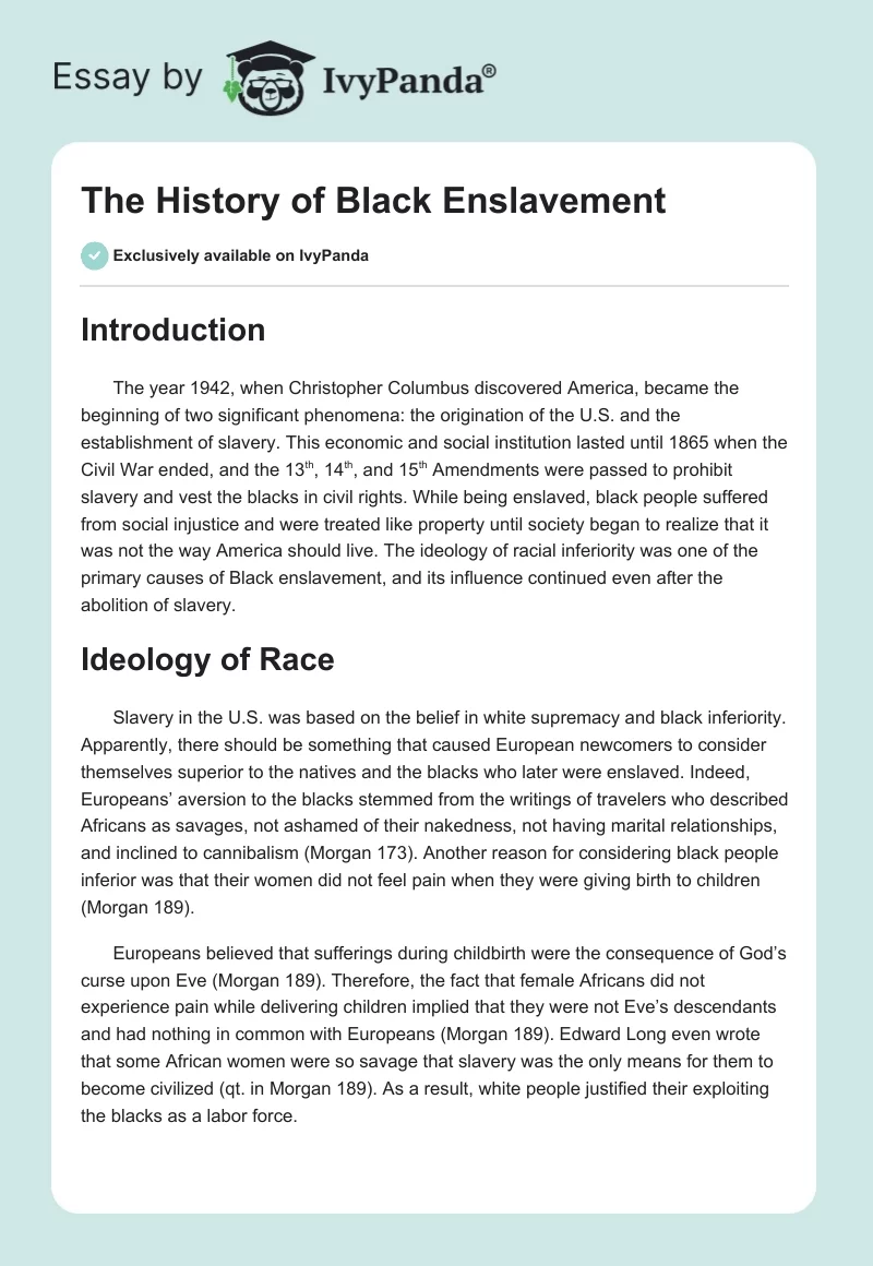 The History of Black Enslavement. Page 1