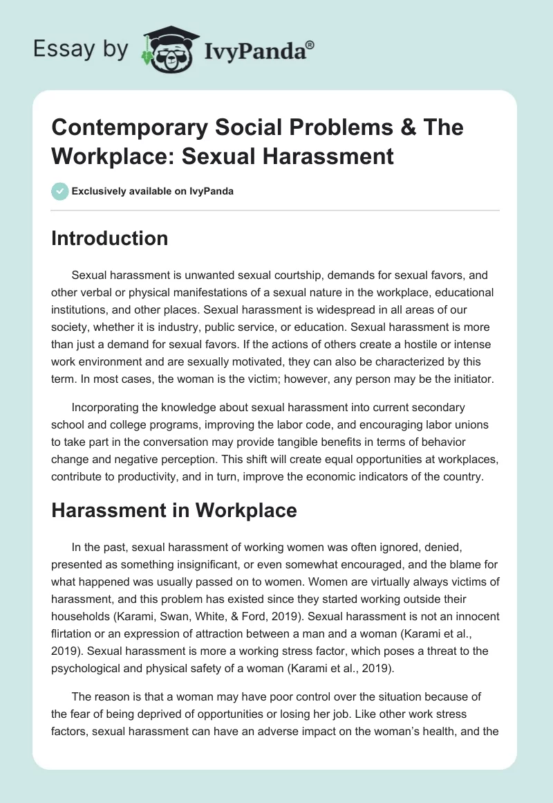 Contemporary Social Problems & The Workplace: Sexual Harassment. Page 1