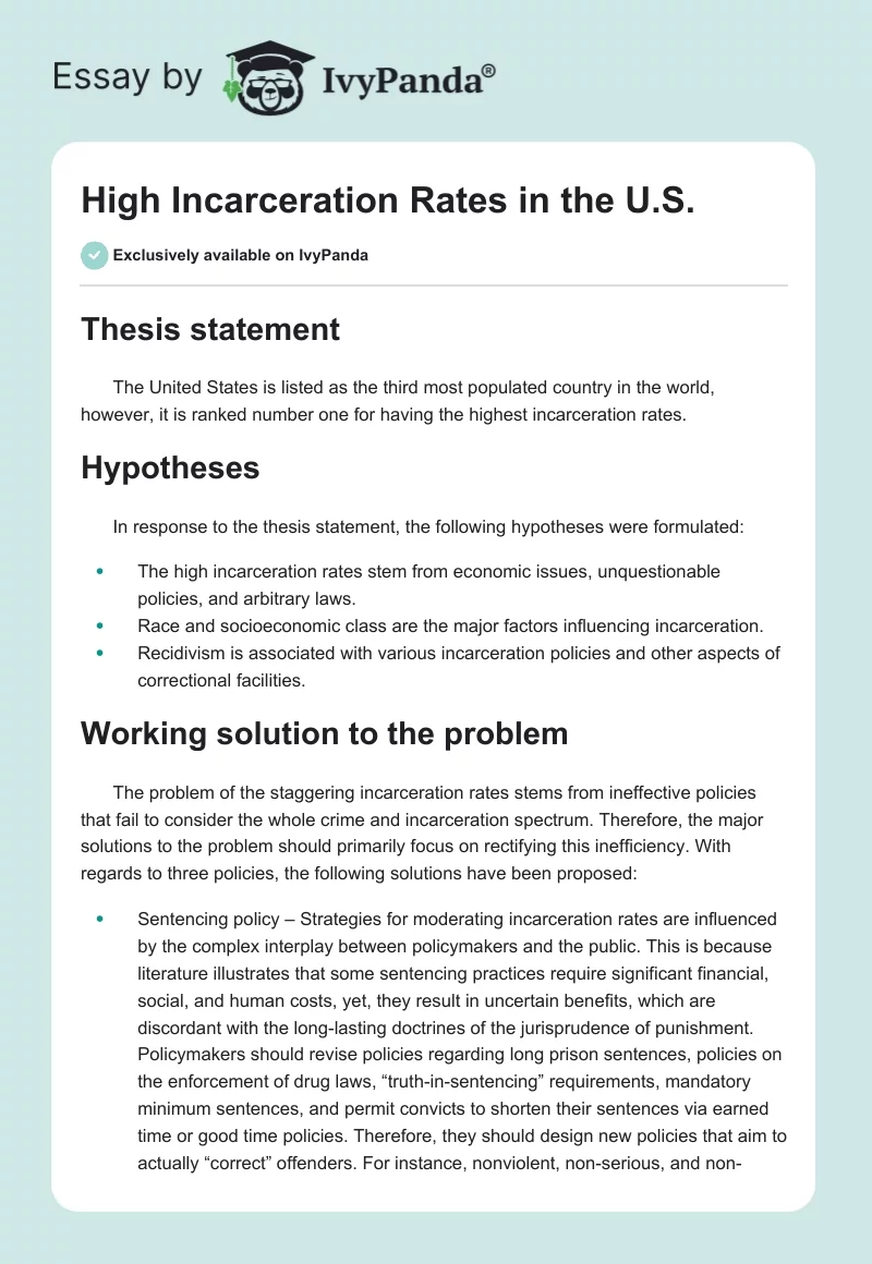 High Incarceration Rates in the U.S.. Page 1