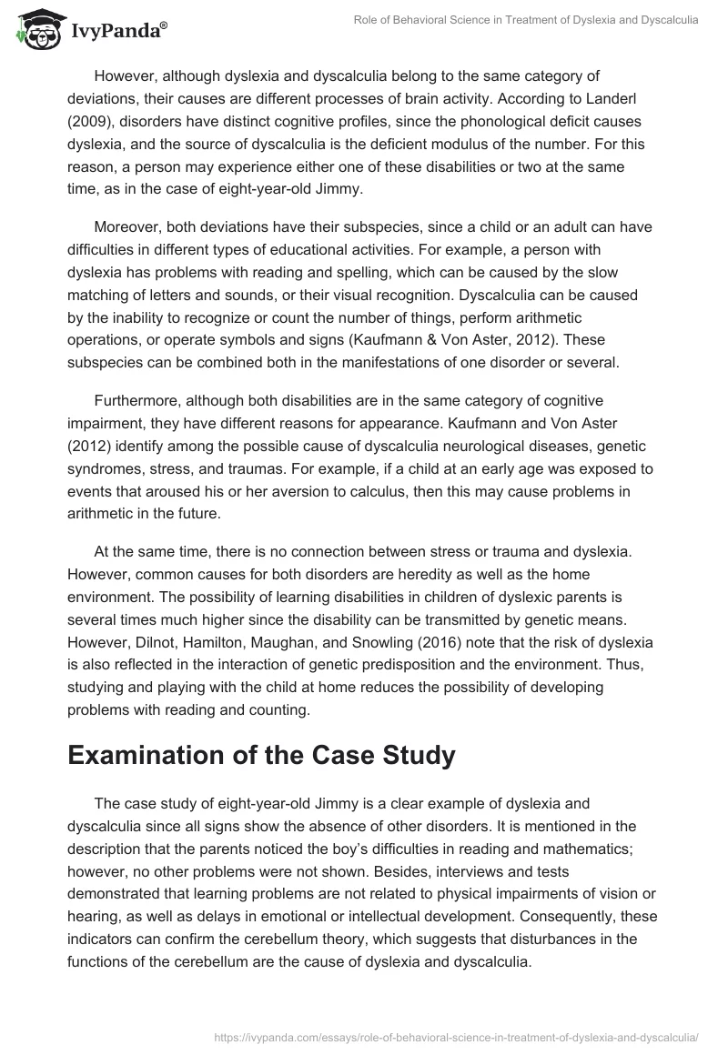 Role of Behavioral Science in Treatment of Dyslexia and Dyscalculia. Page 2