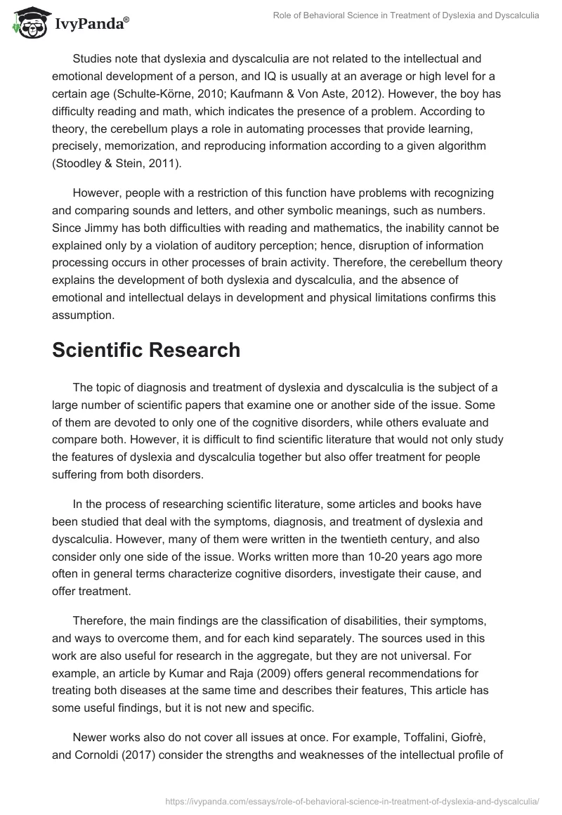 Role of Behavioral Science in Treatment of Dyslexia and Dyscalculia. Page 3